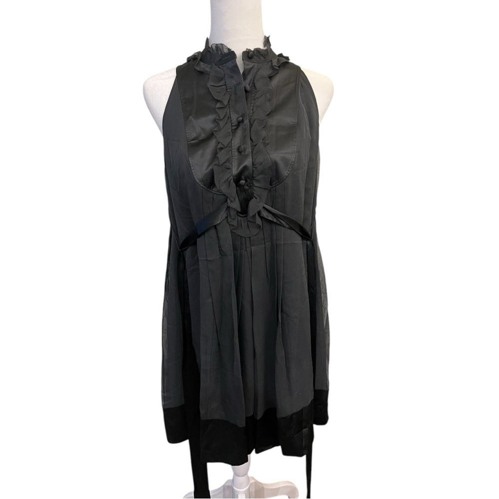 Rebecca Taylor romantic style Gray Sleeveless Ruffled Silk Tunic Dress